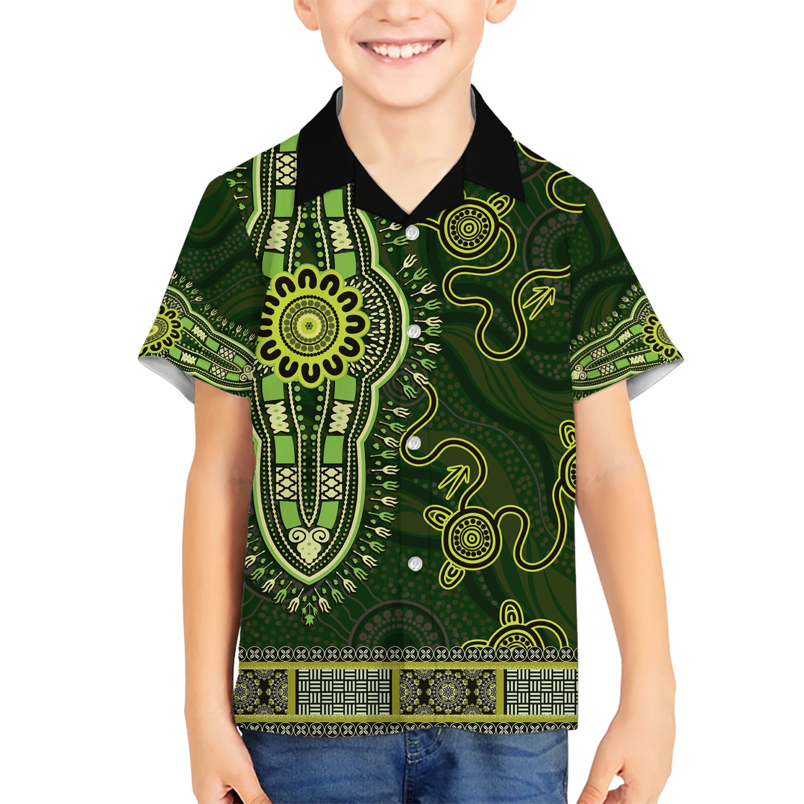 Lime Green African Dashiki With Australia Aboriginal Art Hawaiian Shirt - Vibe Hoodie Shop