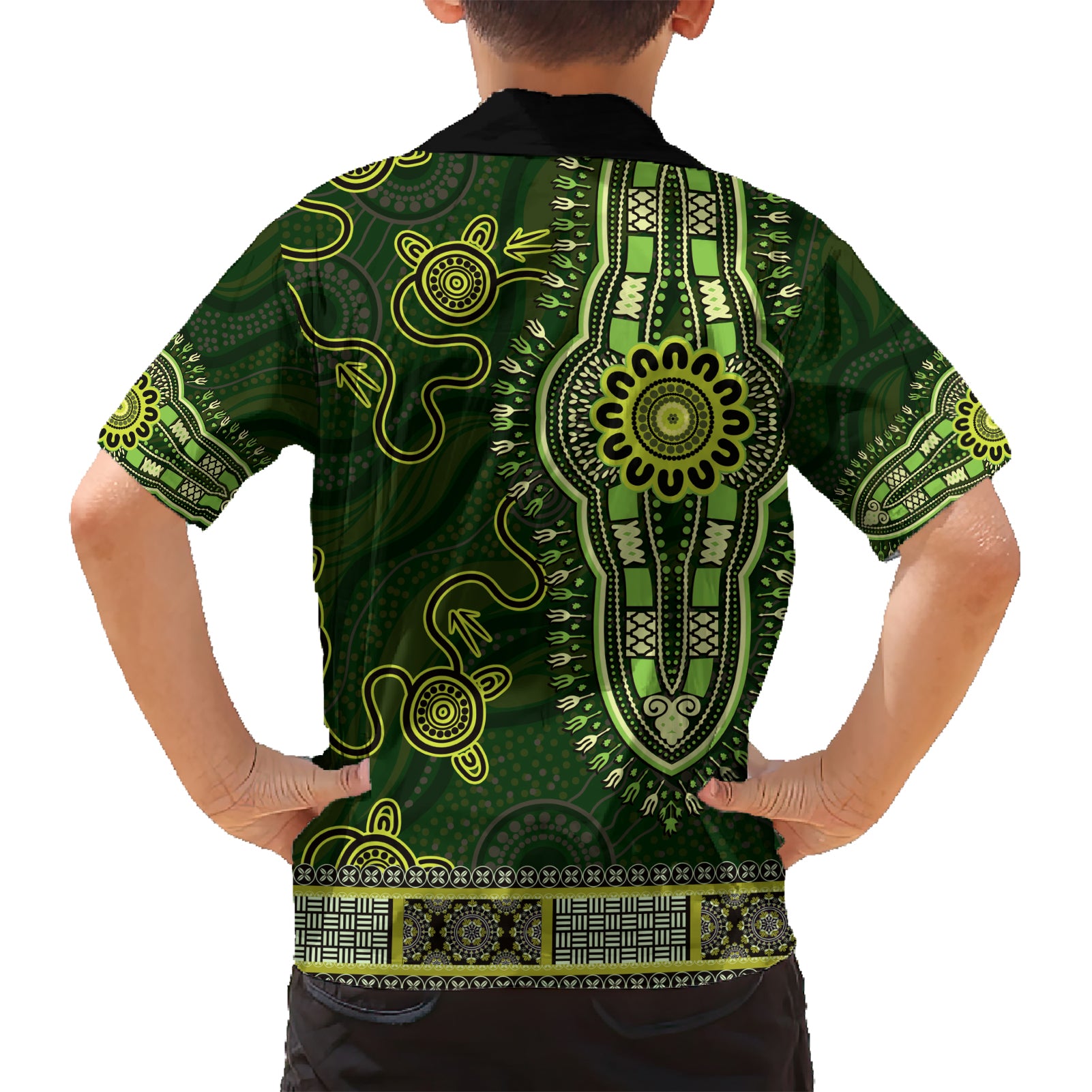 Lime Green African Dashiki With Australia Aboriginal Art Hawaiian Shirt - Vibe Hoodie Shop