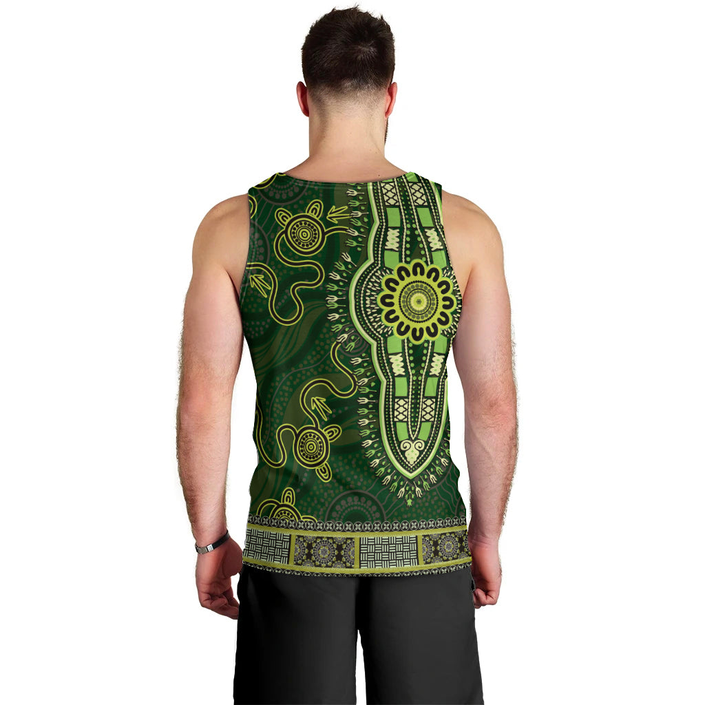 Lime Green African Dashiki With Australia Aboriginal Art Men Tank Top - Vibe Hoodie Shop