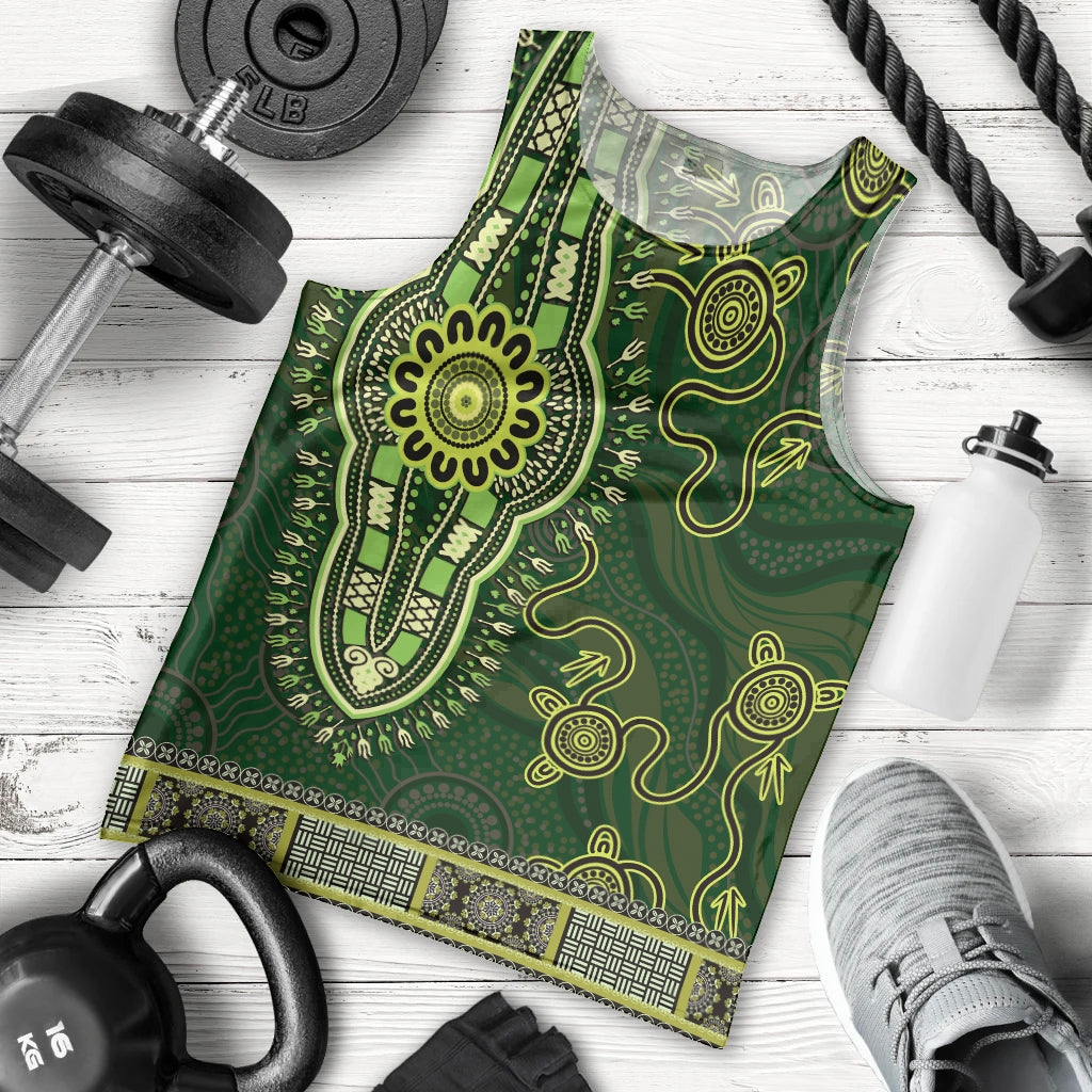 Lime Green African Dashiki With Australia Aboriginal Art Men Tank Top - Vibe Hoodie Shop