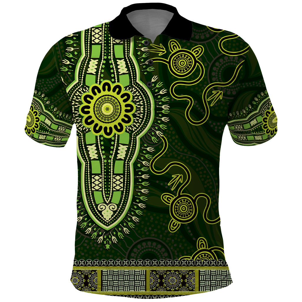 Lime Green African Dashiki With Australia Aboriginal Art Polo Shirt - Vibe Hoodie Shop