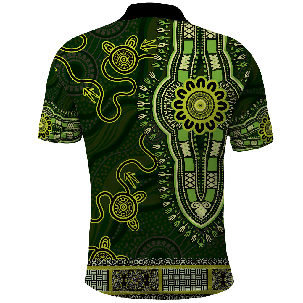 Lime Green African Dashiki With Australia Aboriginal Art Polo Shirt - Vibe Hoodie Shop