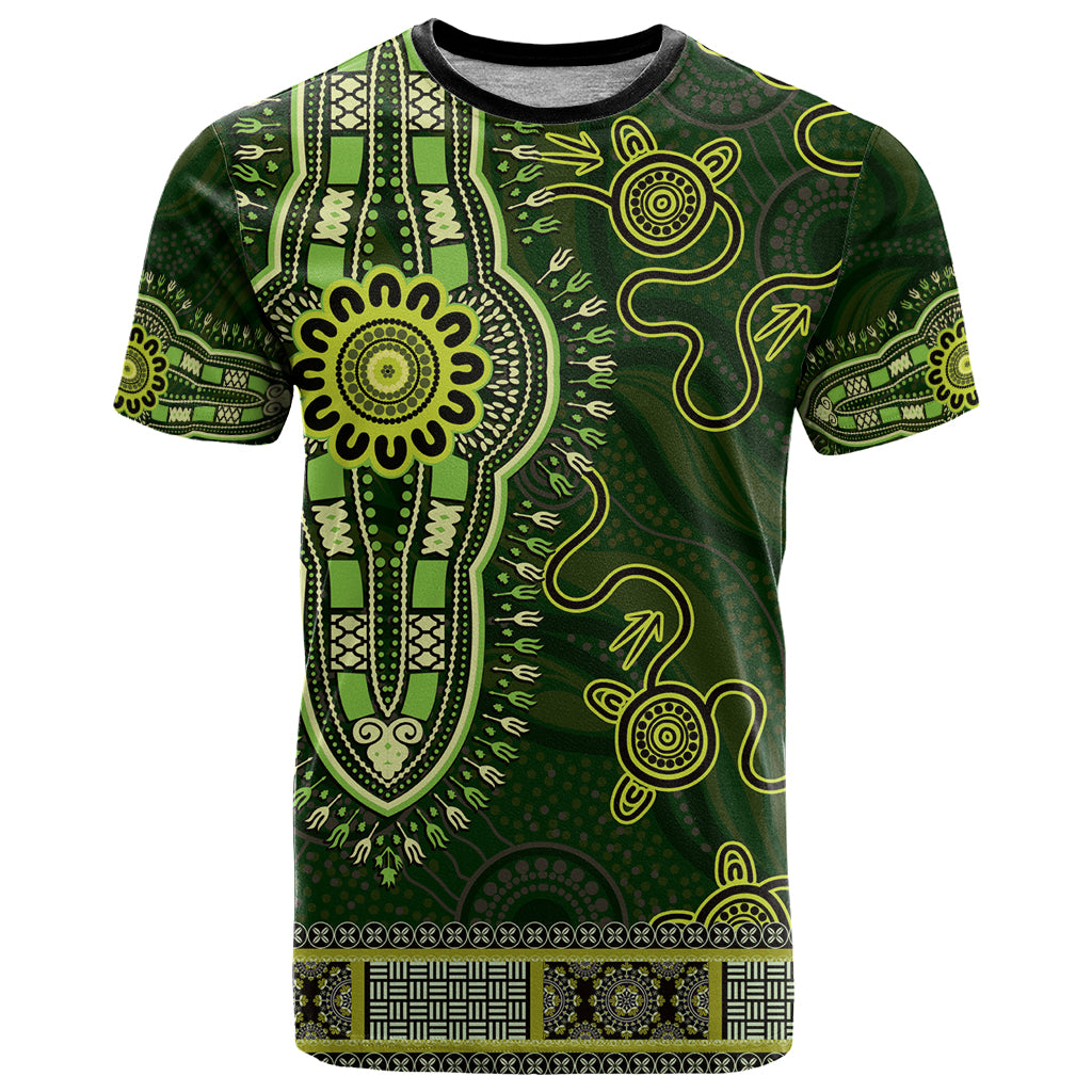 Lime Green African Dashiki With Australia Aboriginal Art T Shirt - Vibe Hoodie Shop