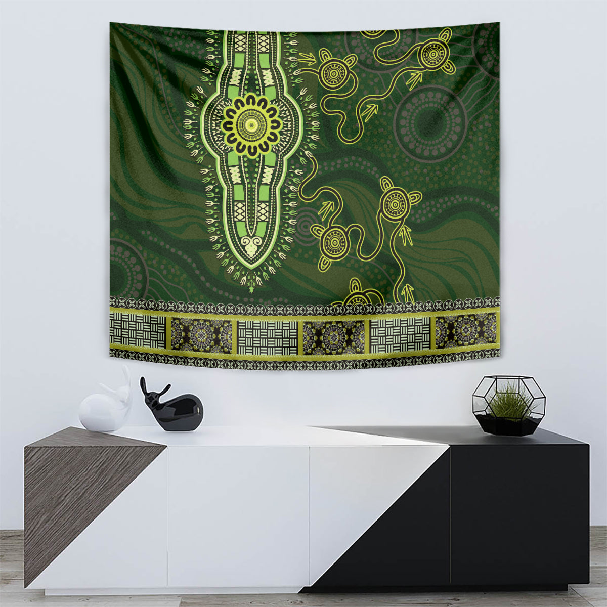 Lime Green African Dashiki With Australia Aboriginal Art Tapestry - Vibe Hoodie Shop