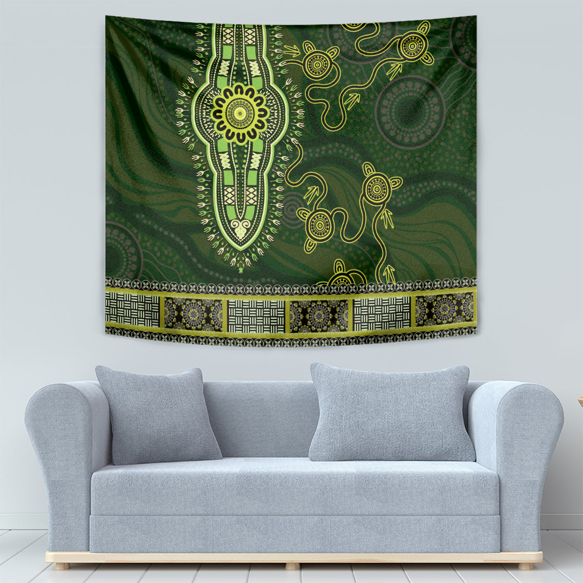 Lime Green African Dashiki With Australia Aboriginal Art Tapestry - Vibe Hoodie Shop