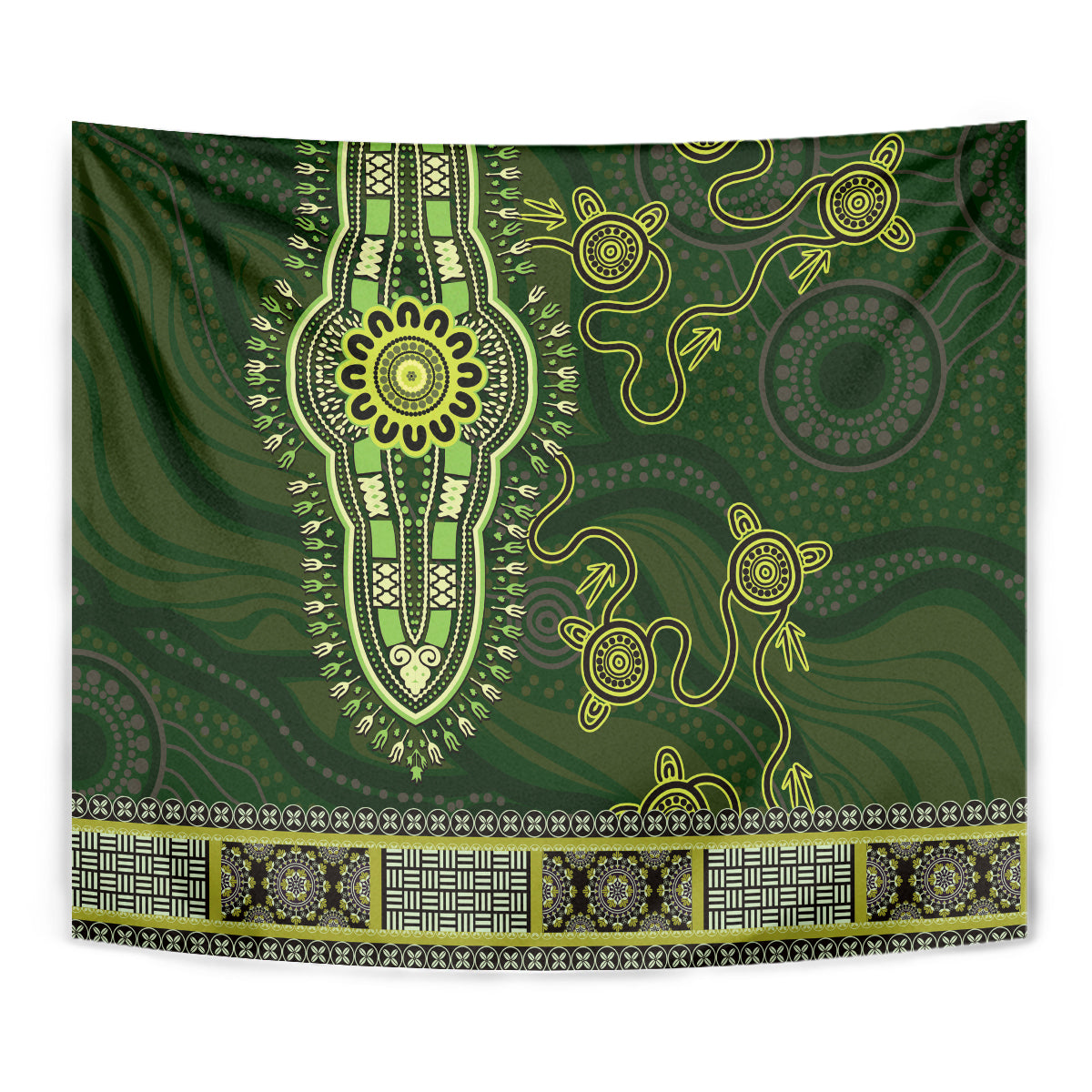 Lime Green African Dashiki With Australia Aboriginal Art Tapestry - Vibe Hoodie Shop