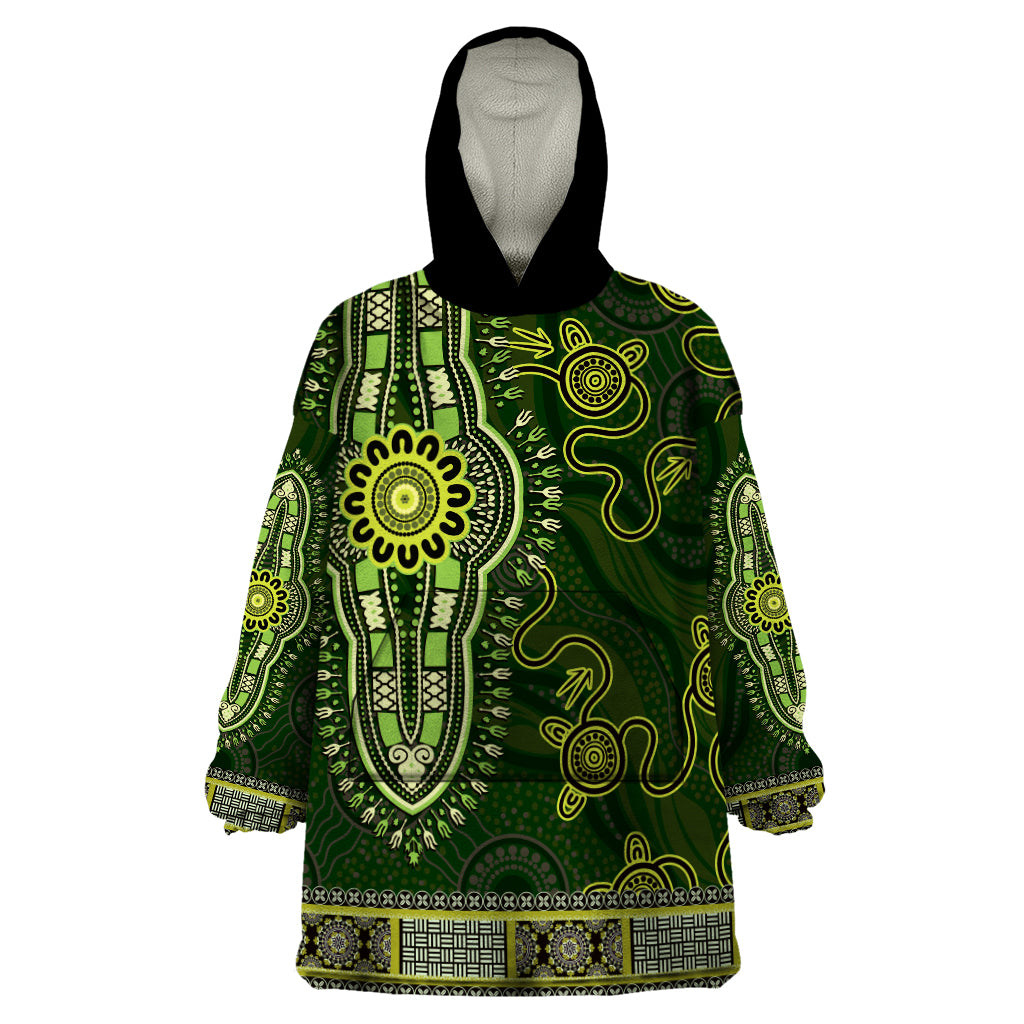 Lime Green African Dashiki With Australia Aboriginal Art Wearable Blanket Hoodie - Vibe Hoodie Shop