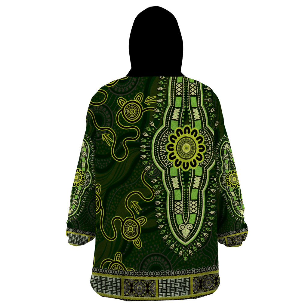 Lime Green African Dashiki With Australia Aboriginal Art Wearable Blanket Hoodie - Vibe Hoodie Shop