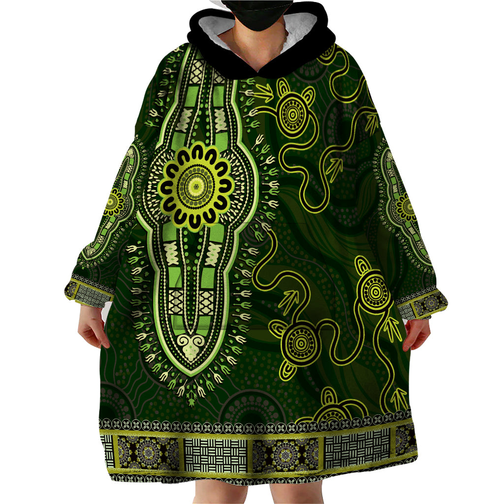 Lime Green African Dashiki With Australia Aboriginal Art Wearable Blanket Hoodie - Vibe Hoodie Shop