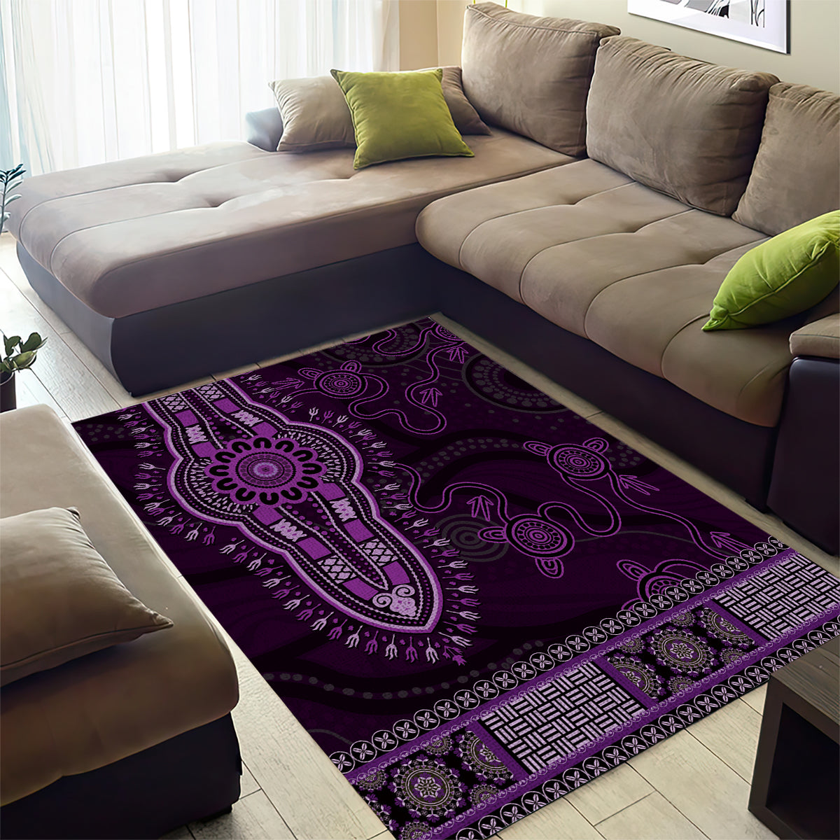 Purple African Dashiki With Australia Aboriginal Art Area Rug - Vibe Hoodie Shop