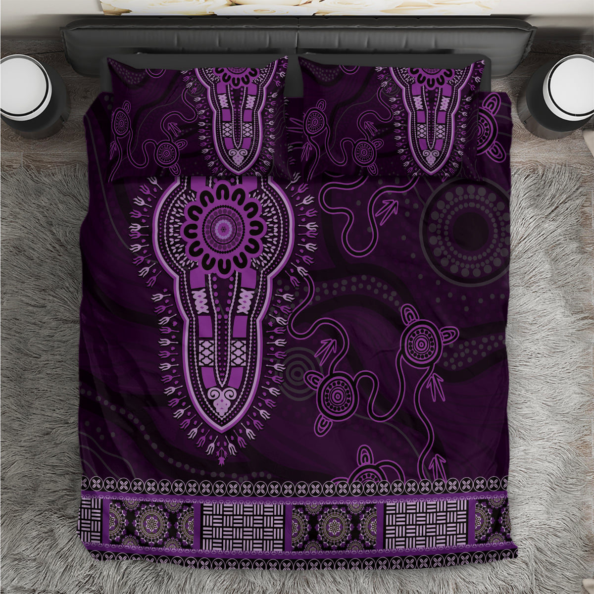 Purple African Dashiki With Australia Aboriginal Art Bedding Set - Vibe Hoodie Shop