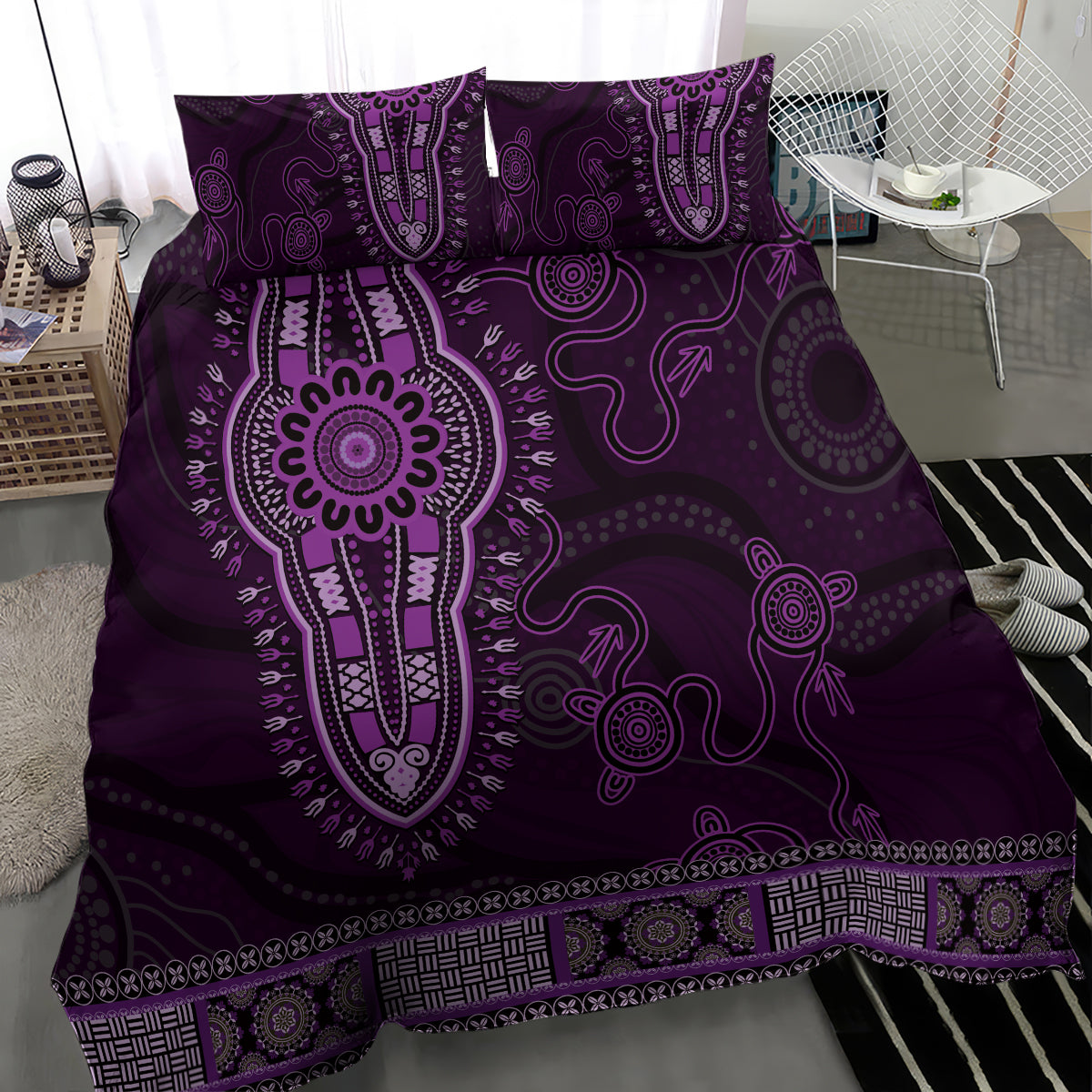 Purple African Dashiki With Australia Aboriginal Art Bedding Set - Vibe Hoodie Shop