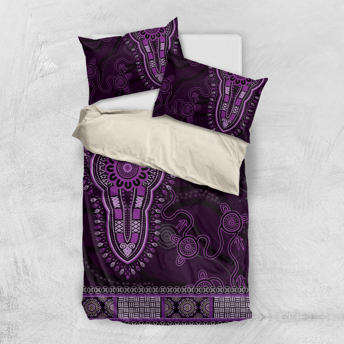 Purple African Dashiki With Australia Aboriginal Art Bedding Set - Vibe Hoodie Shop