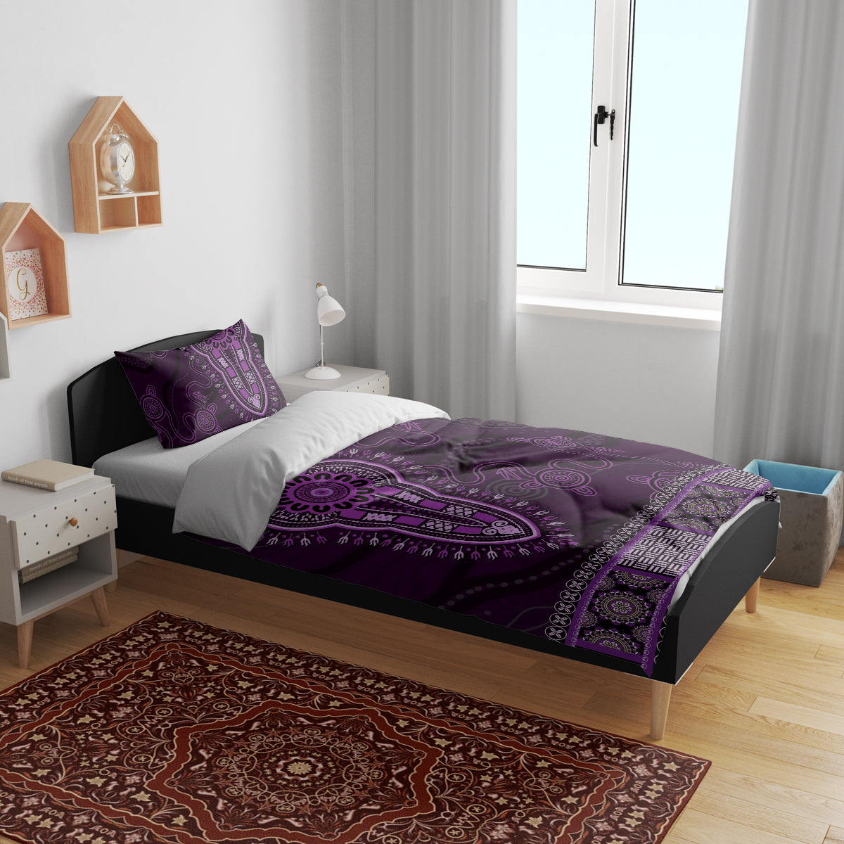 Purple African Dashiki With Australia Aboriginal Art Bedding Set - Vibe Hoodie Shop
