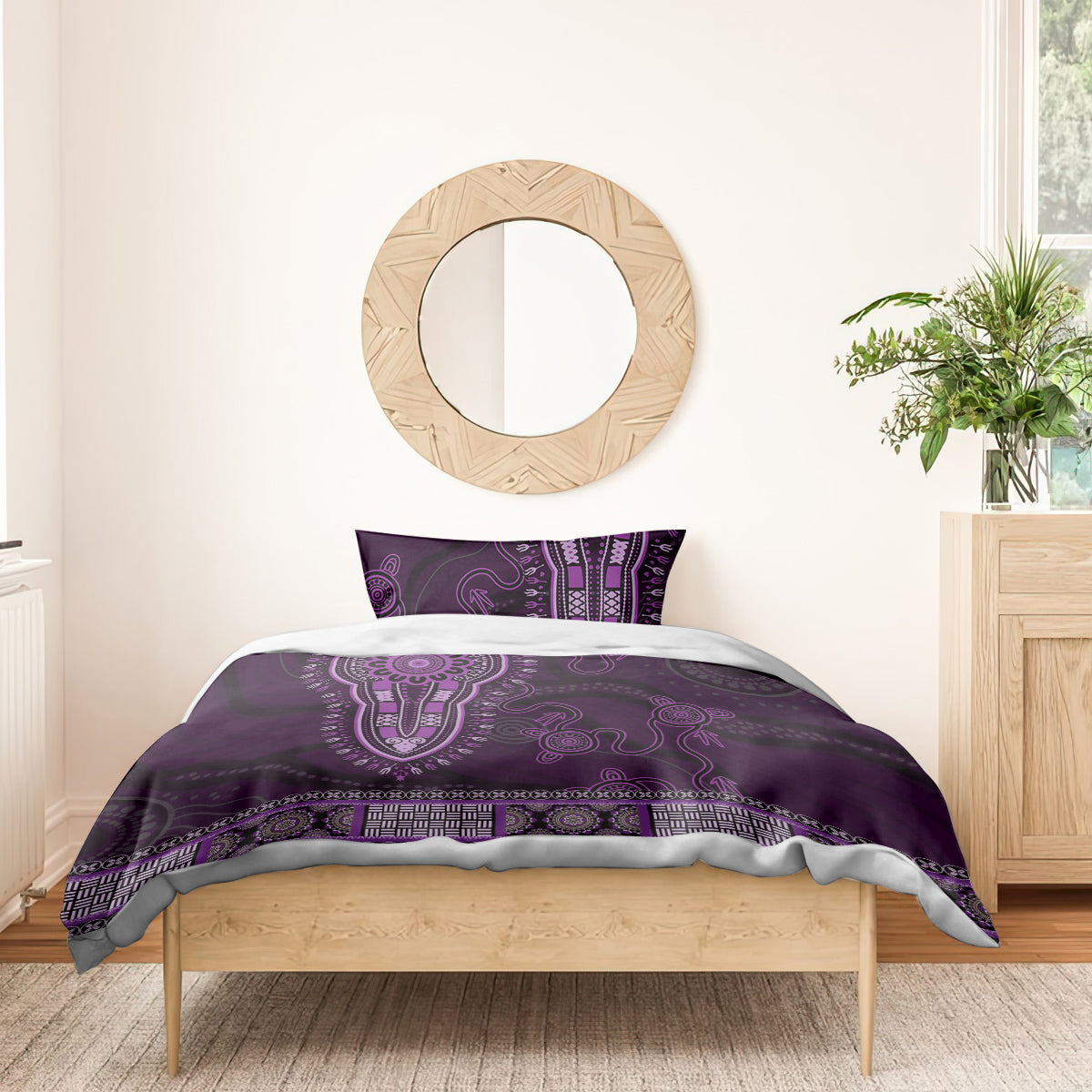 Purple African Dashiki With Australia Aboriginal Art Bedding Set - Vibe Hoodie Shop