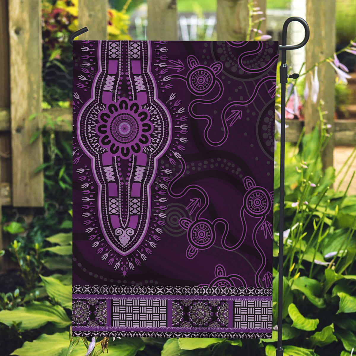 Purple African Dashiki With Australia Aboriginal Art Garden Flag - Vibe Hoodie Shop