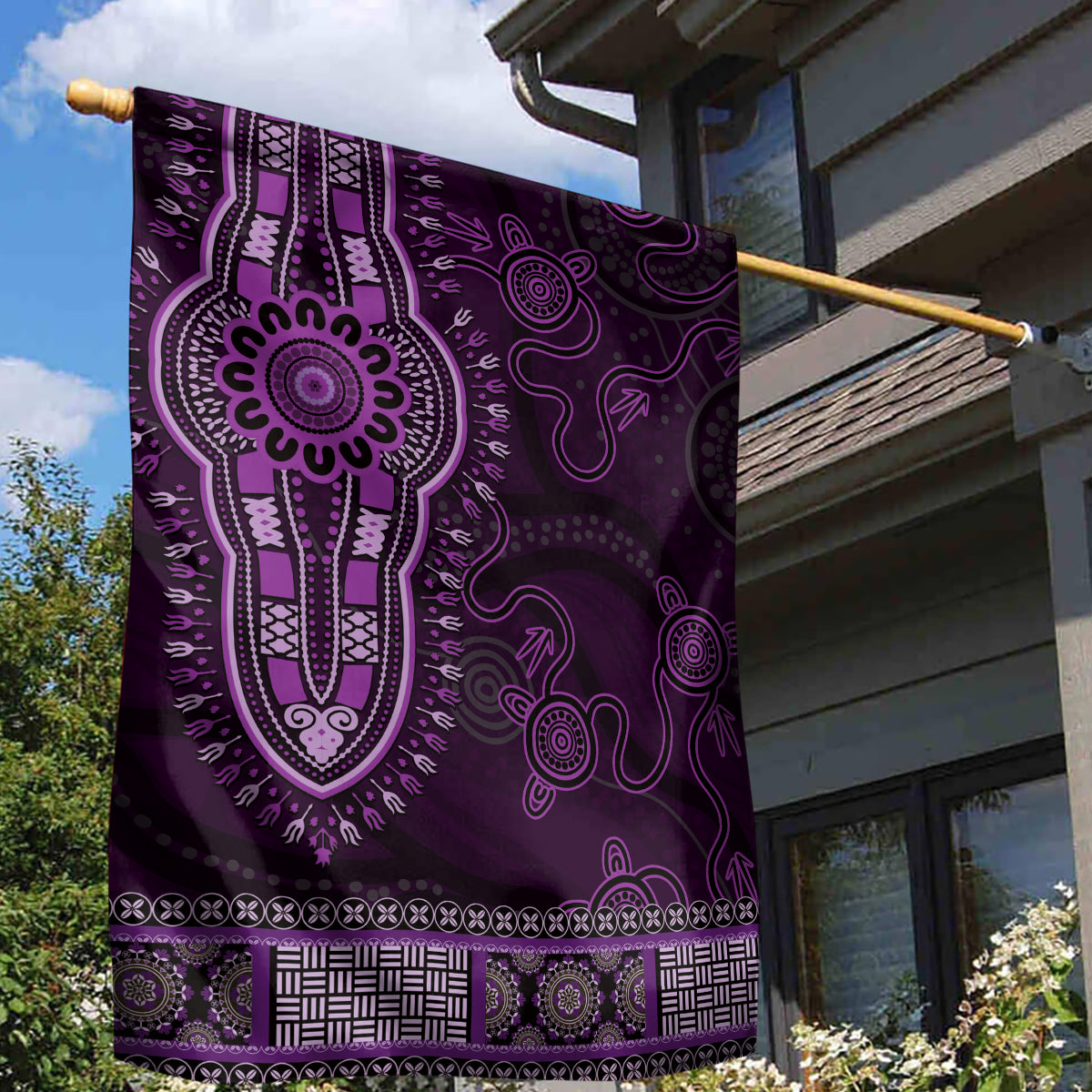 Purple African Dashiki With Australia Aboriginal Art Garden Flag - Vibe Hoodie Shop