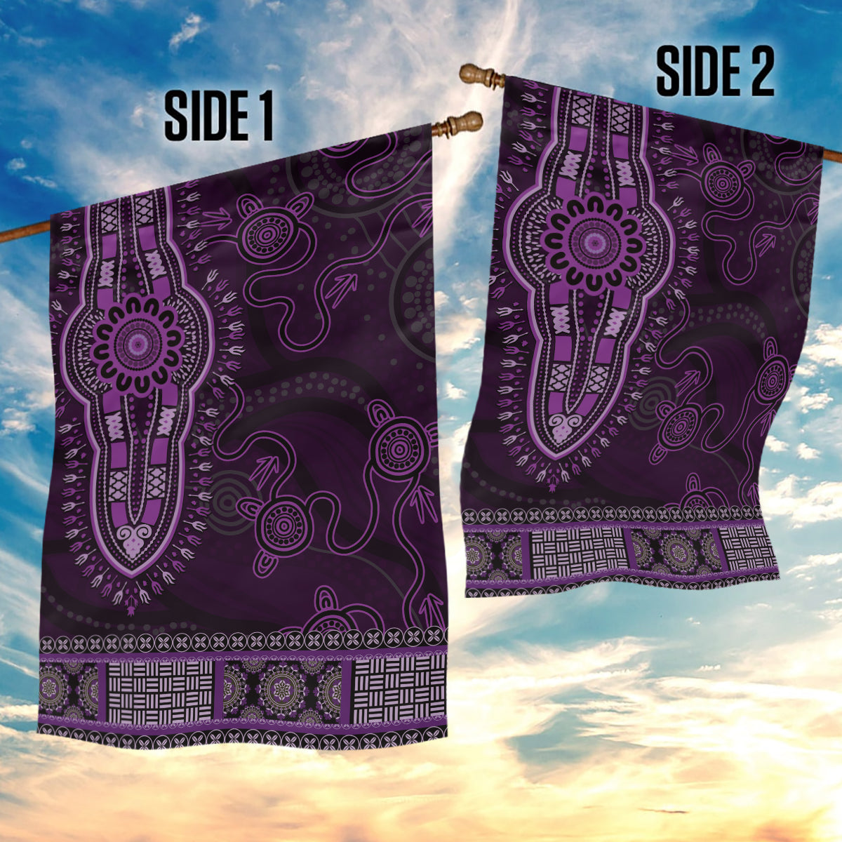 Purple African Dashiki With Australia Aboriginal Art Garden Flag - Vibe Hoodie Shop