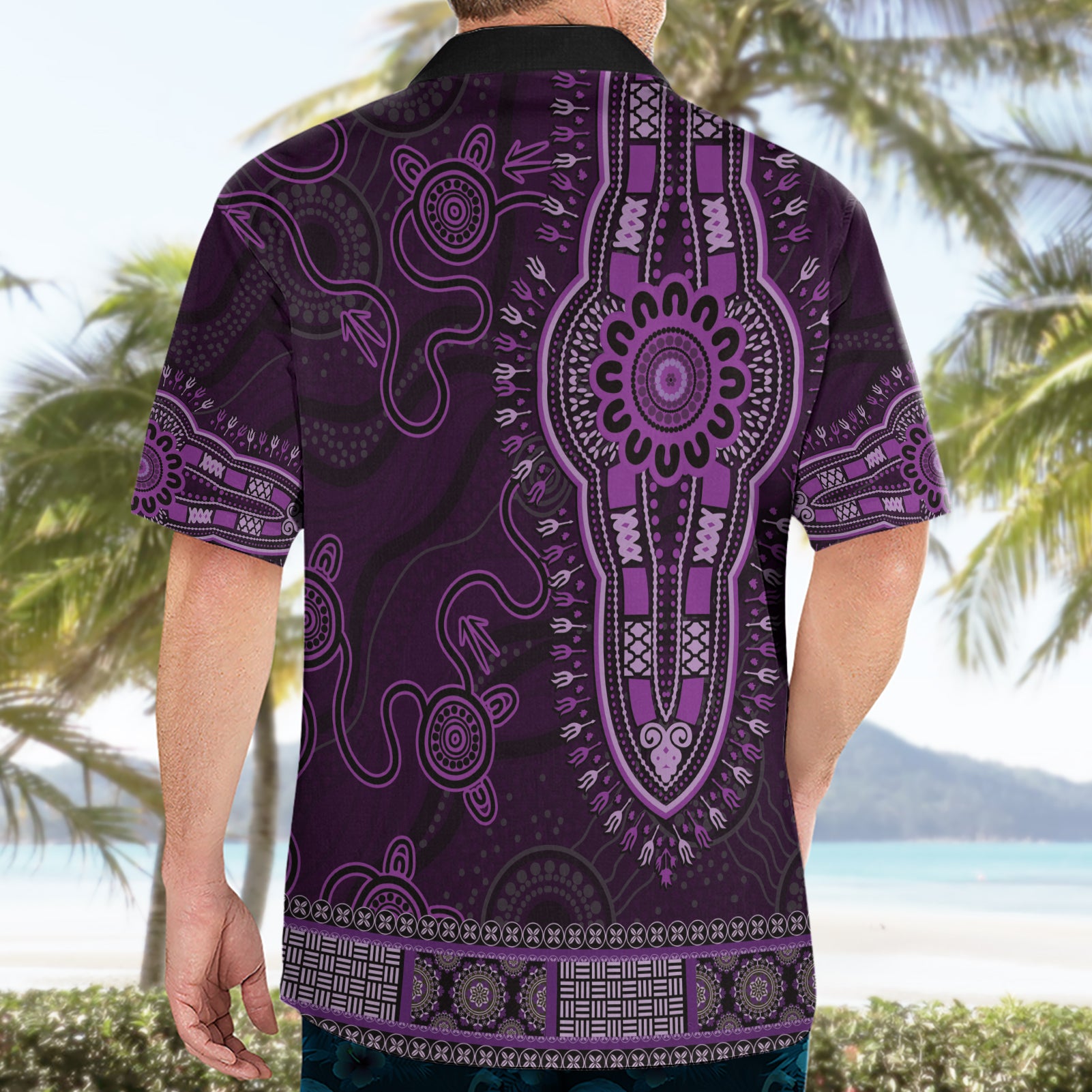 Purple African Dashiki With Australia Aboriginal Art Hawaiian Shirt - Vibe Hoodie Shop