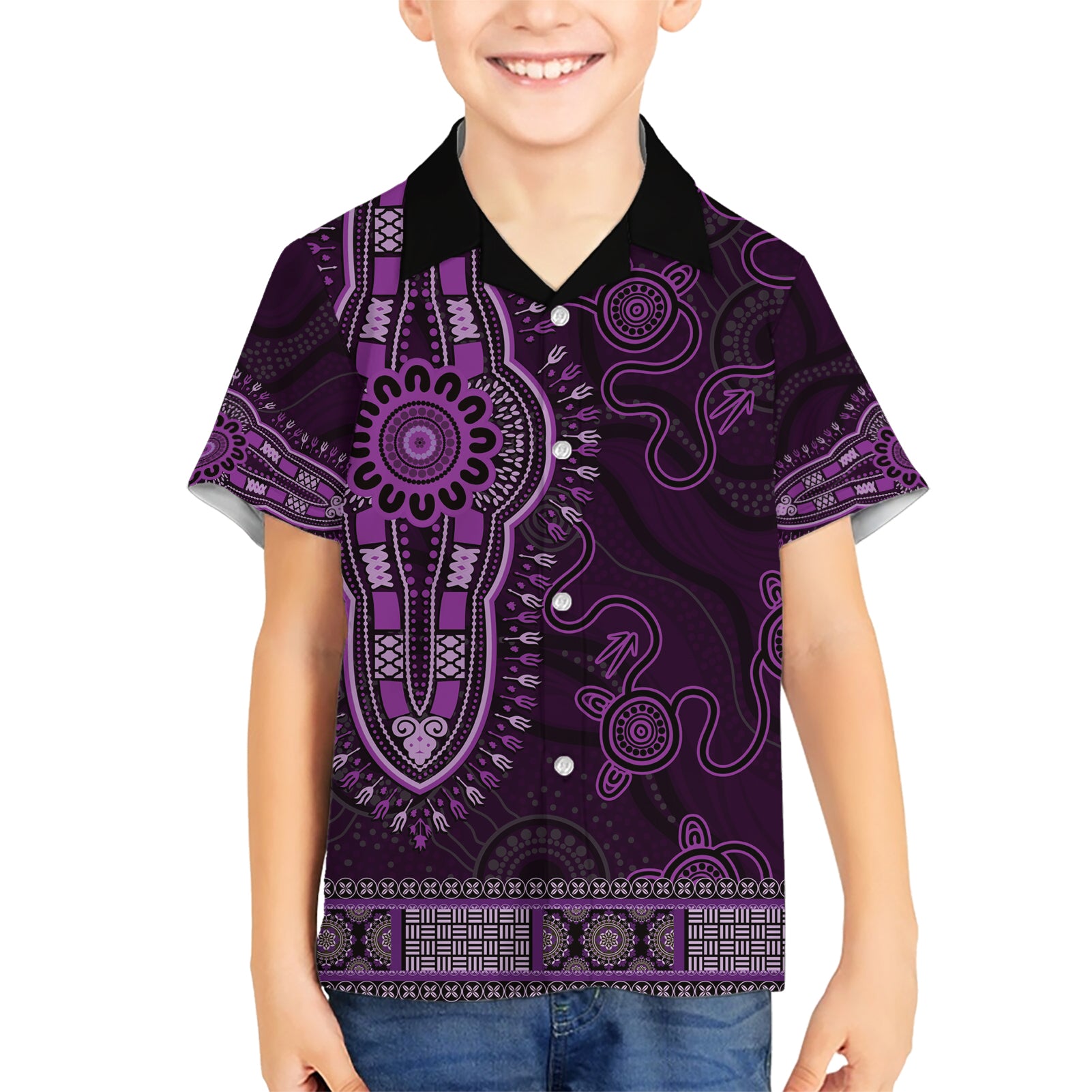 Purple African Dashiki With Australia Aboriginal Art Hawaiian Shirt - Vibe Hoodie Shop