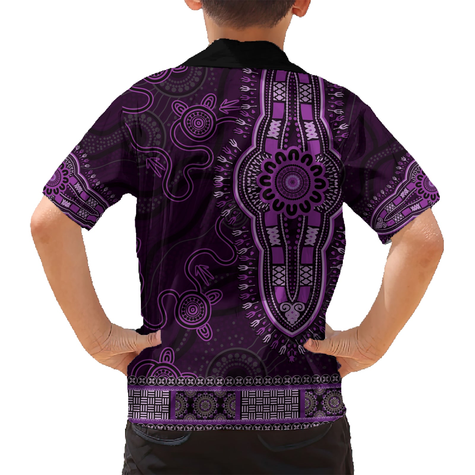 Purple African Dashiki With Australia Aboriginal Art Hawaiian Shirt - Vibe Hoodie Shop