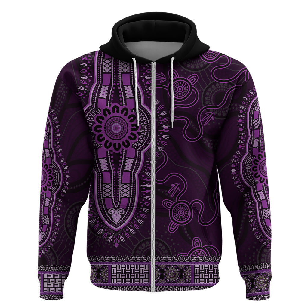 Purple African Dashiki With Australia Aboriginal Art Hoodie - Vibe Hoodie Shop