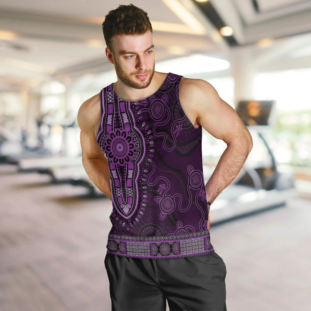 Purple African Dashiki With Australia Aboriginal Art Men Tank Top - Vibe Hoodie Shop