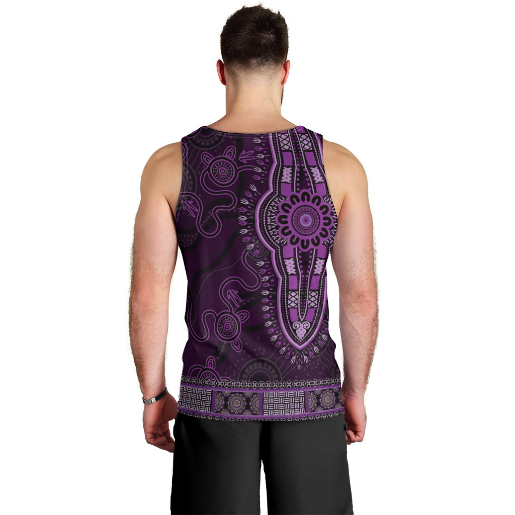 Purple African Dashiki With Australia Aboriginal Art Men Tank Top - Vibe Hoodie Shop
