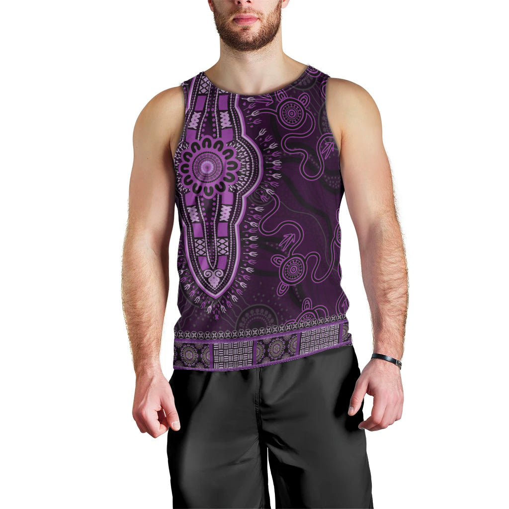 Purple African Dashiki With Australia Aboriginal Art Men Tank Top - Vibe Hoodie Shop