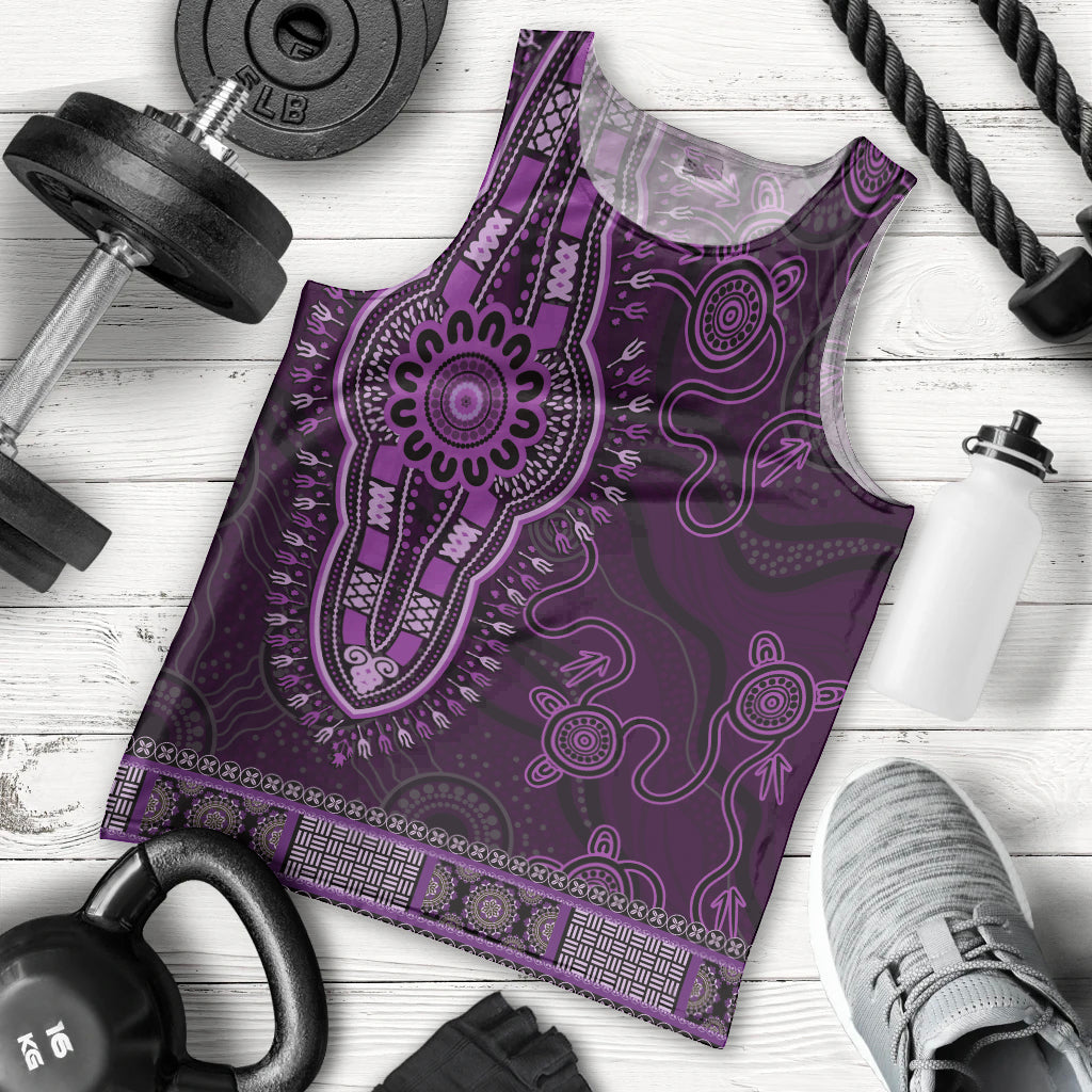 Purple African Dashiki With Australia Aboriginal Art Men Tank Top - Vibe Hoodie Shop