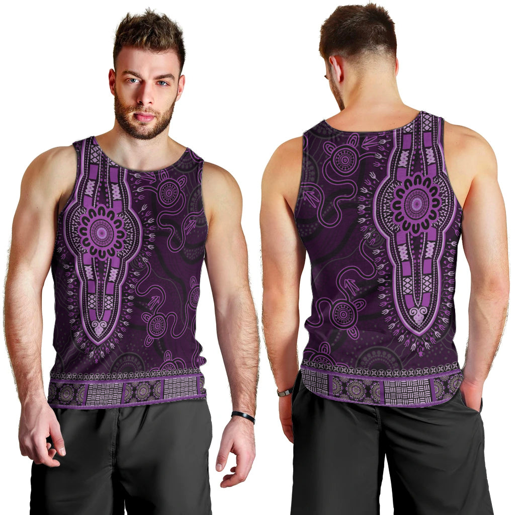 Purple African Dashiki With Australia Aboriginal Art Men Tank Top - Vibe Hoodie Shop