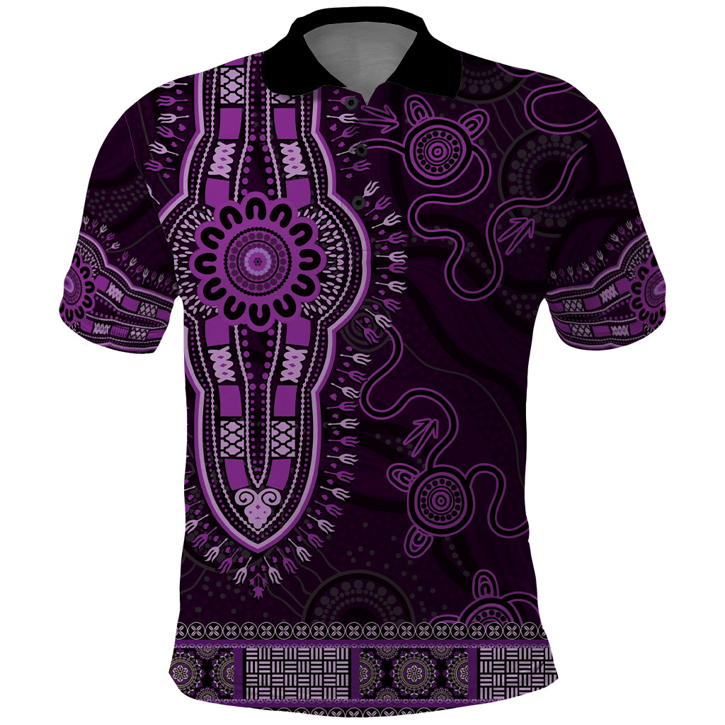 Purple African Dashiki With Australia Aboriginal Art Polo Shirt - Vibe Hoodie Shop