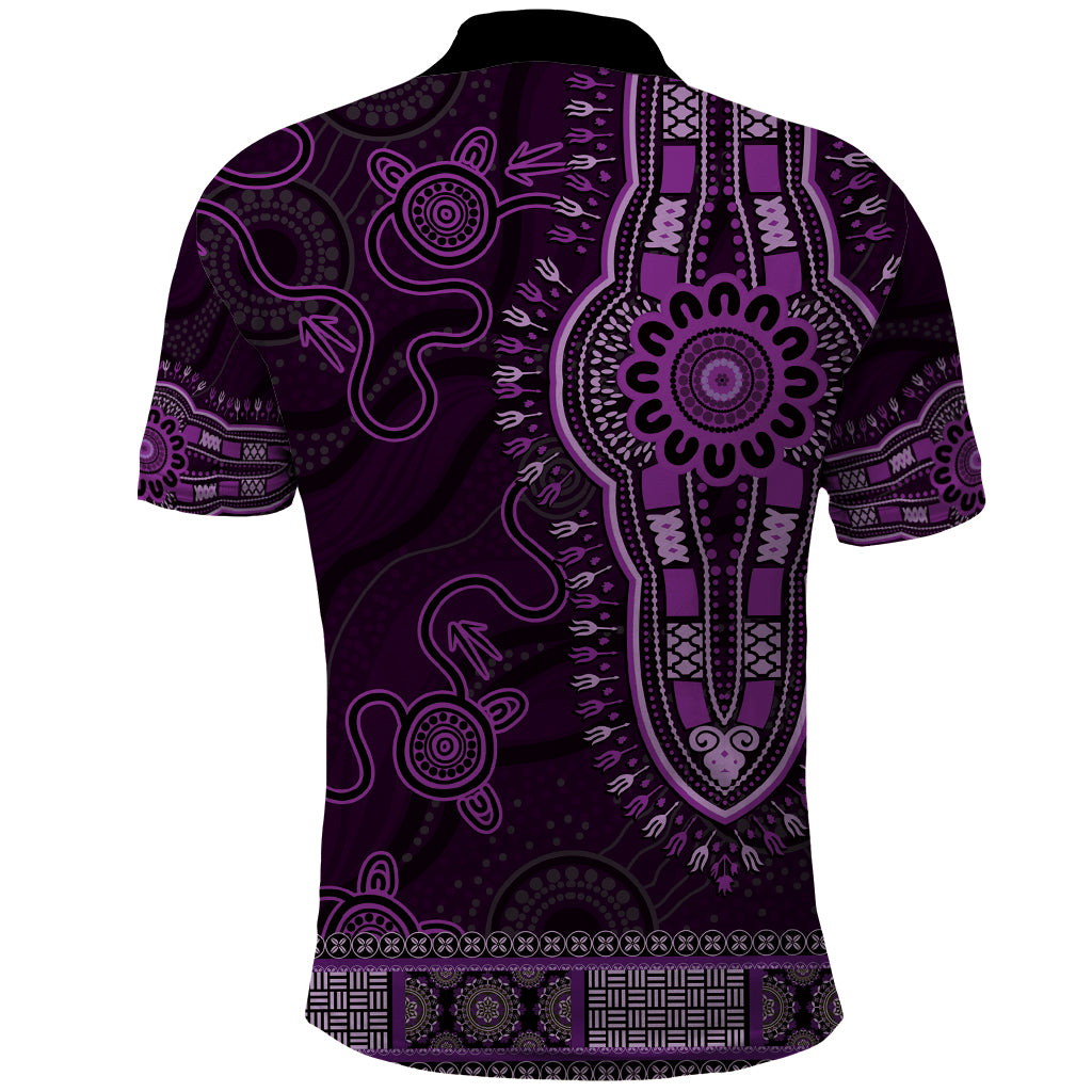 Purple African Dashiki With Australia Aboriginal Art Polo Shirt - Vibe Hoodie Shop