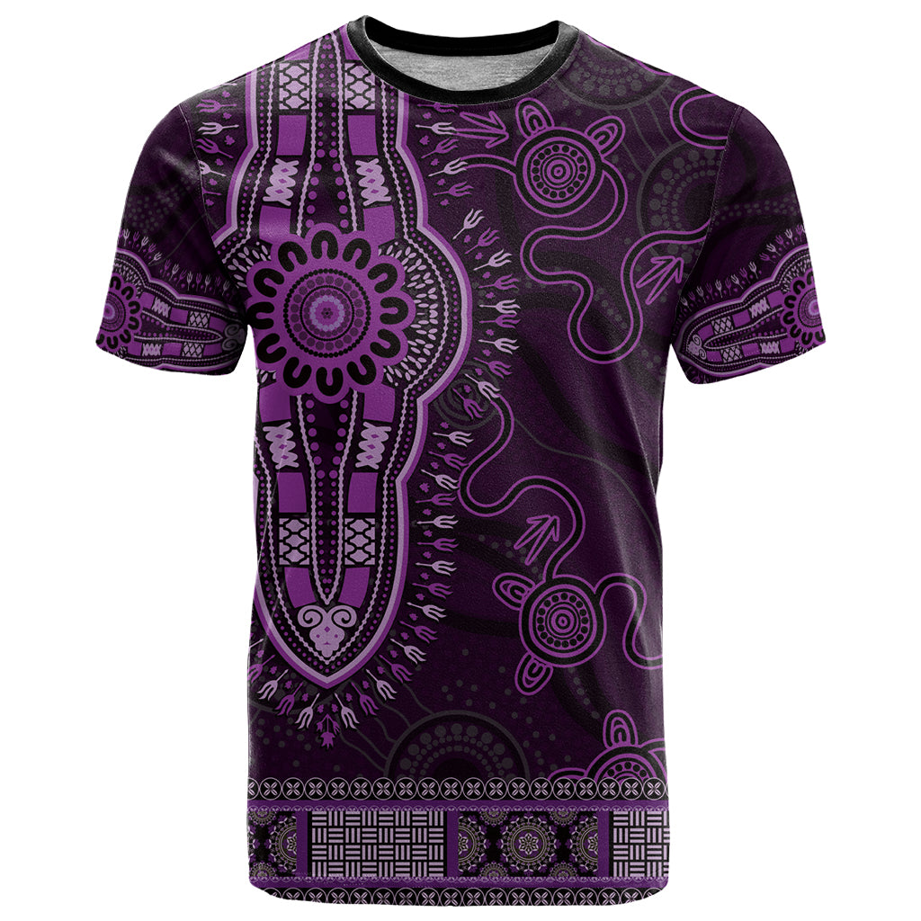 Purple African Dashiki With Australia Aboriginal Art T Shirt - Vibe Hoodie Shop