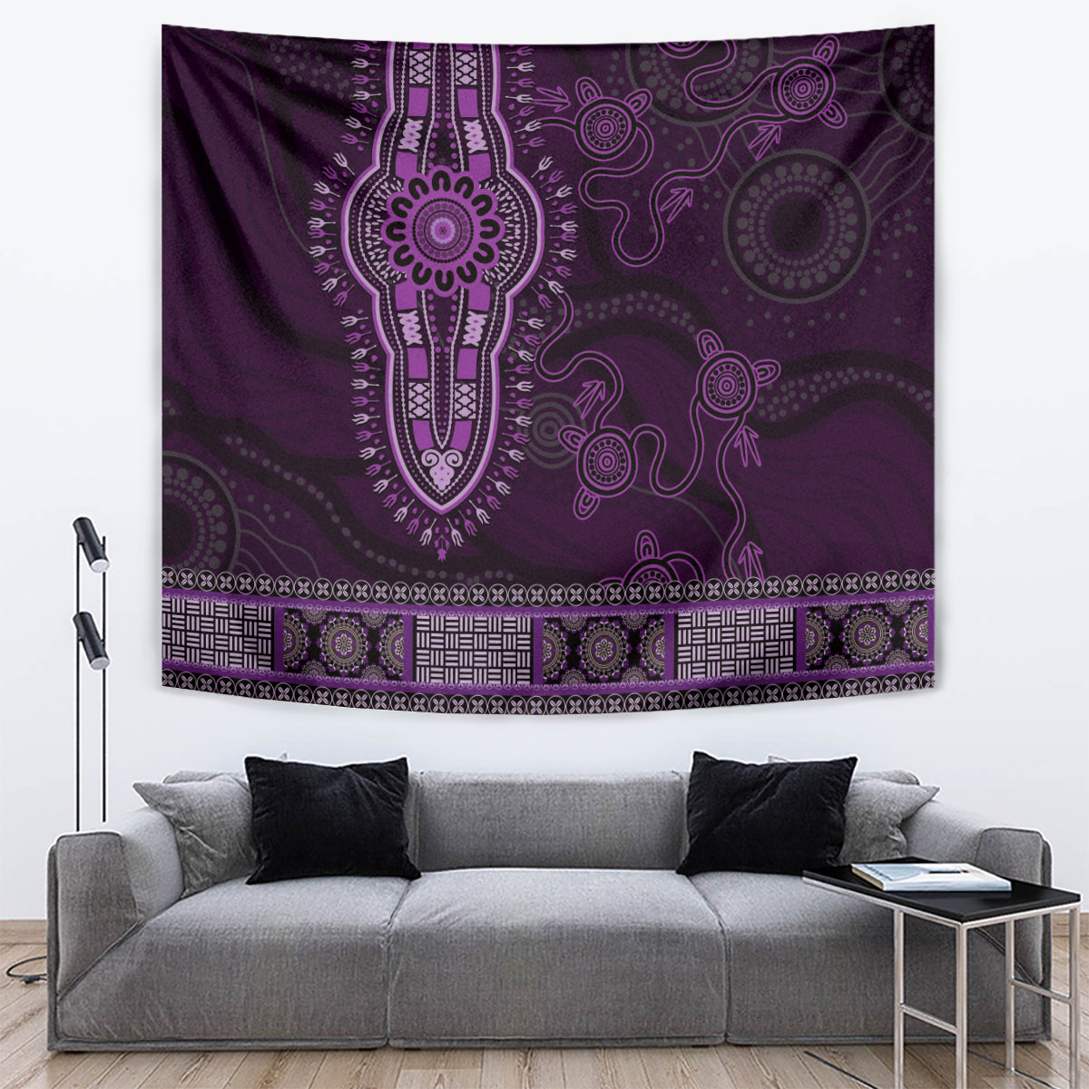 Purple African Dashiki With Australia Aboriginal Art Tapestry - Vibe Hoodie Shop