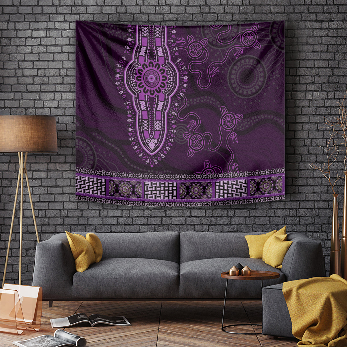 Purple African Dashiki With Australia Aboriginal Art Tapestry - Vibe Hoodie Shop