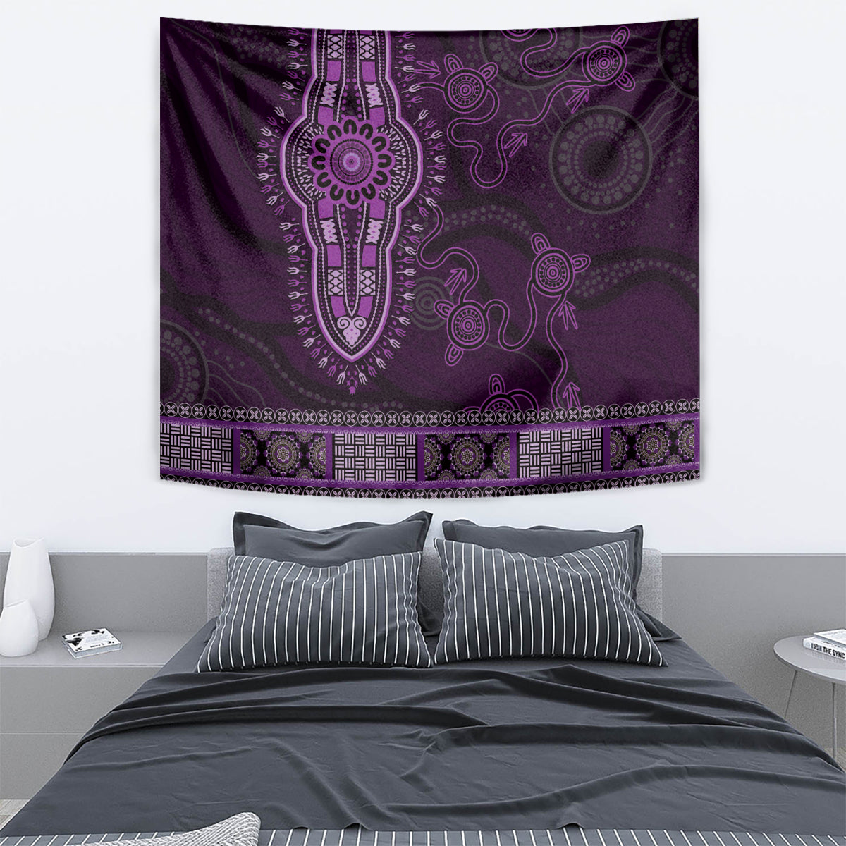 Purple African Dashiki With Australia Aboriginal Art Tapestry - Vibe Hoodie Shop