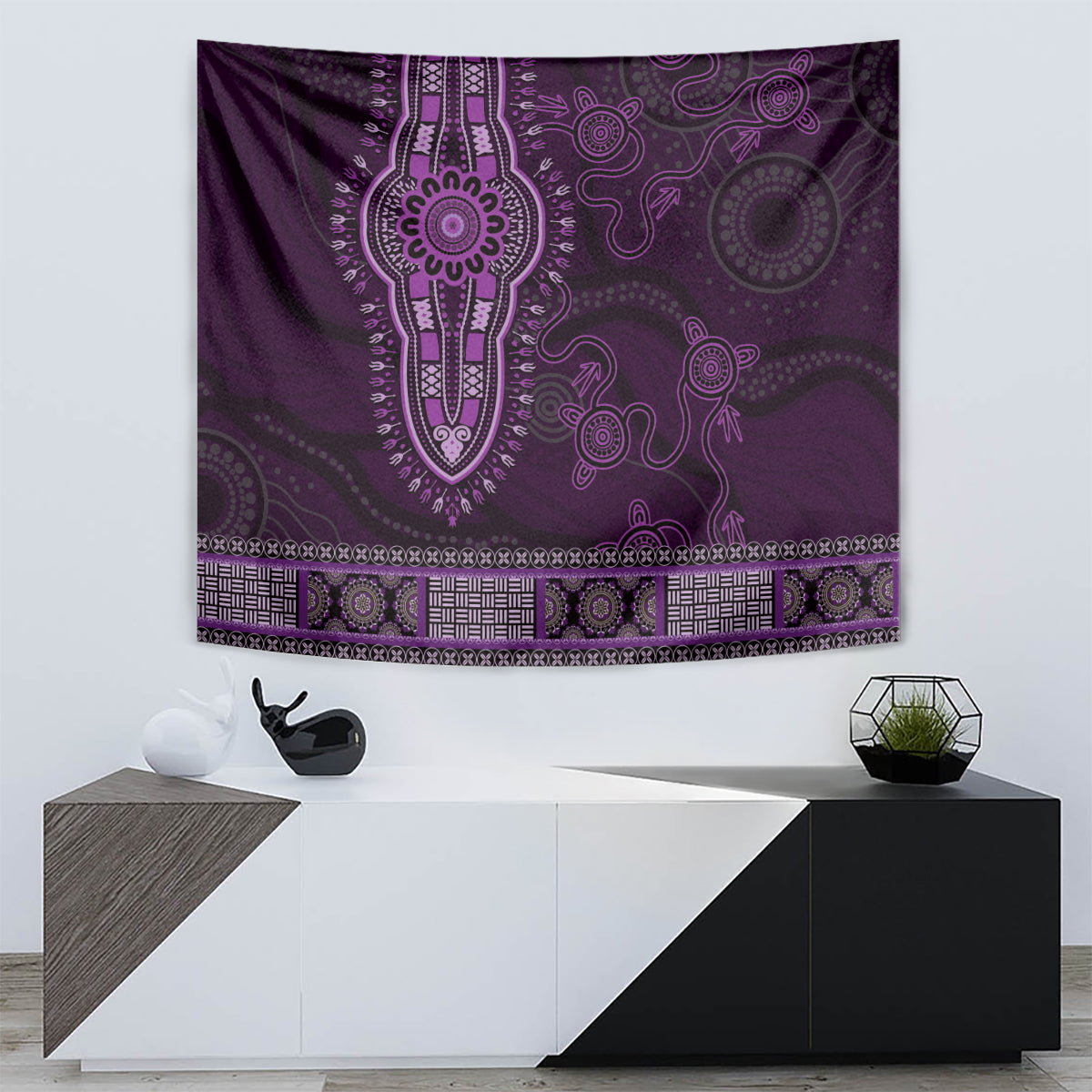 Purple African Dashiki With Australia Aboriginal Art Tapestry - Vibe Hoodie Shop