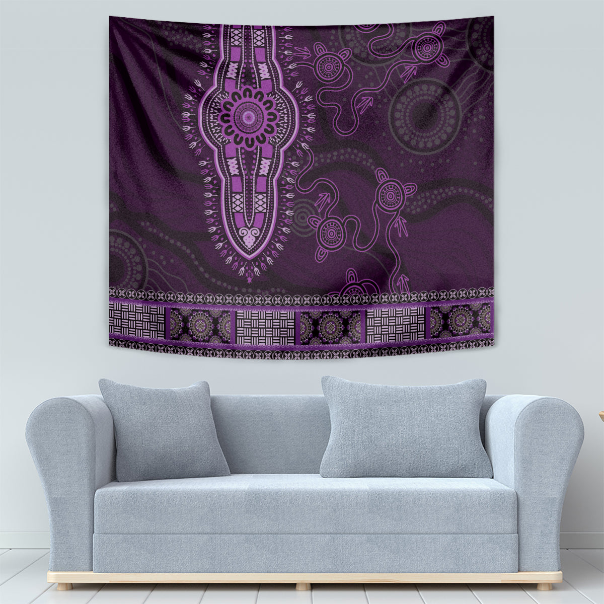 Purple African Dashiki With Australia Aboriginal Art Tapestry - Vibe Hoodie Shop