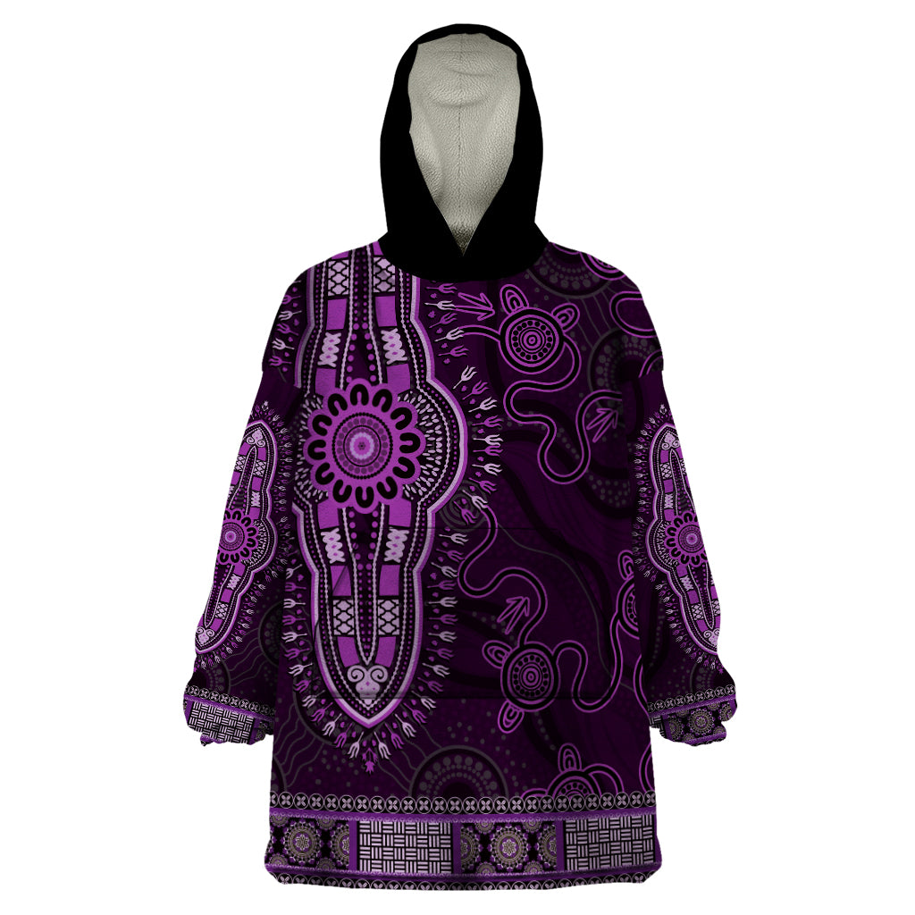 Purple African Dashiki With Australia Aboriginal Art Wearable Blanket Hoodie - Vibe Hoodie Shop