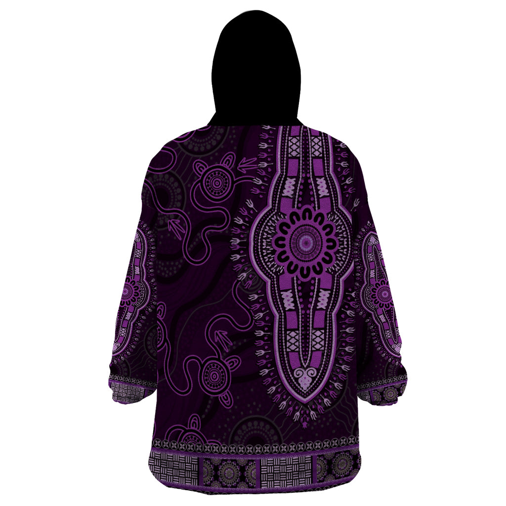 Purple African Dashiki With Australia Aboriginal Art Wearable Blanket Hoodie - Vibe Hoodie Shop