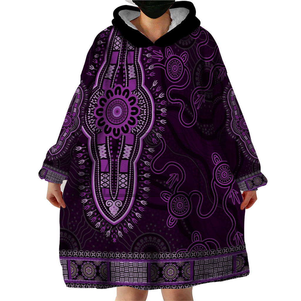 Purple African Dashiki With Australia Aboriginal Art Wearable Blanket Hoodie - Vibe Hoodie Shop