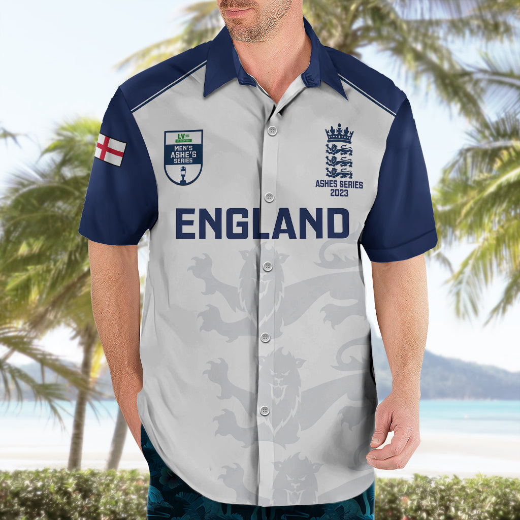 Personalised England Cricket Hawaiian Shirt 2023 Ashes Sporty Version - Vibe Hoodie Shop