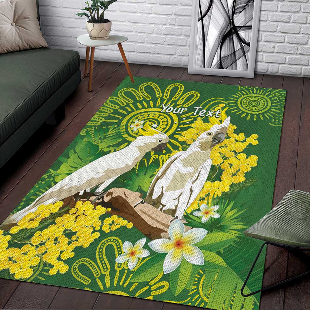 Personalised Australia Golden Wattle And Cacatua Galerita Area Rug Aboriginal Art - Vibe Hoodie Shop