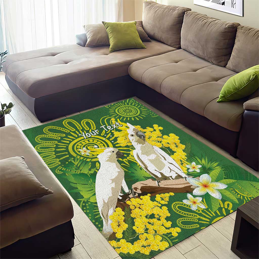 Personalised Australia Golden Wattle And Cacatua Galerita Area Rug Aboriginal Art - Vibe Hoodie Shop