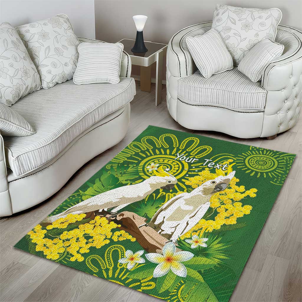 Personalised Australia Golden Wattle And Cacatua Galerita Area Rug Aboriginal Art - Vibe Hoodie Shop