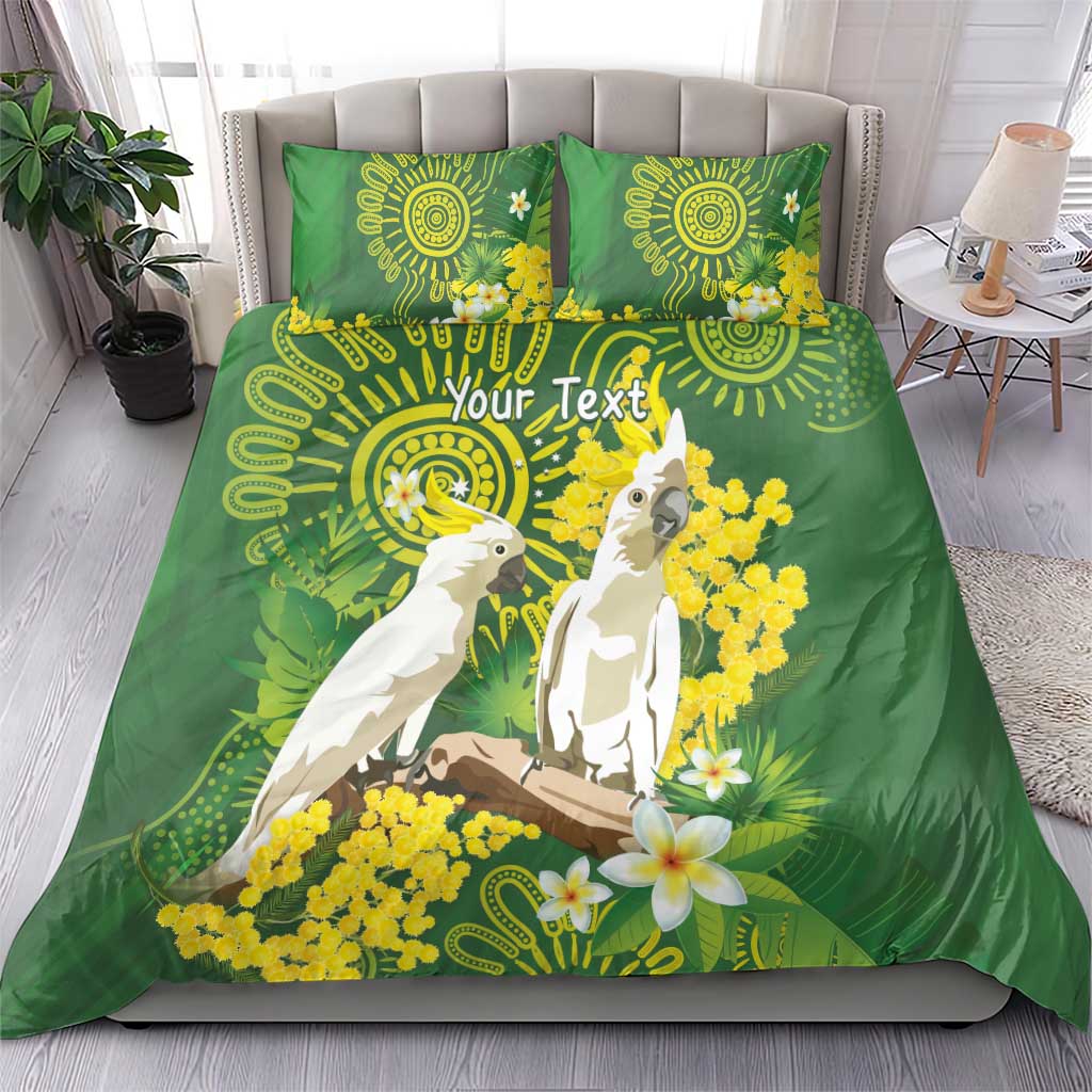 Personalised Australia Golden Wattle And Cacatua Galerita Bedding Set Aboriginal Art - Vibe Hoodie Shop