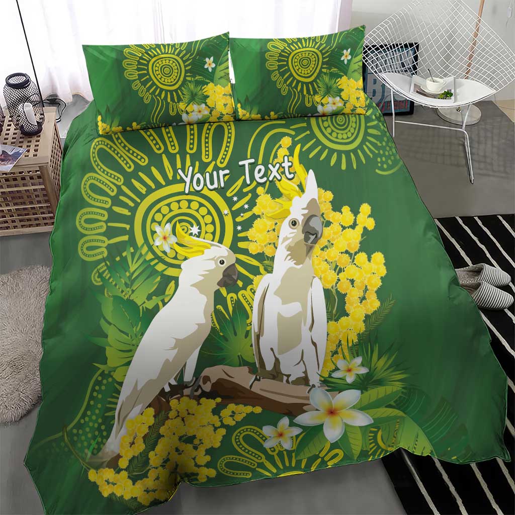 Personalised Australia Golden Wattle And Cacatua Galerita Bedding Set Aboriginal Art - Vibe Hoodie Shop