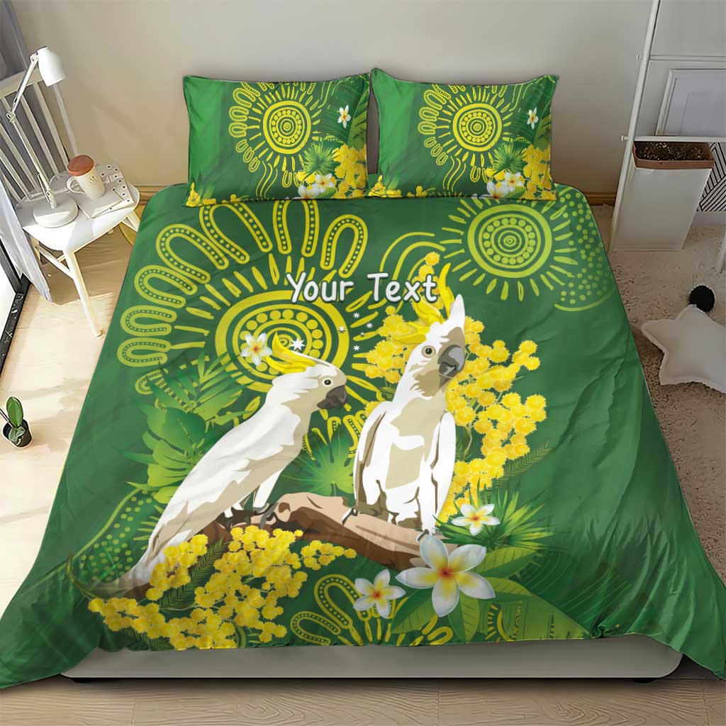 Personalised Australia Golden Wattle And Cacatua Galerita Bedding Set Aboriginal Art - Vibe Hoodie Shop