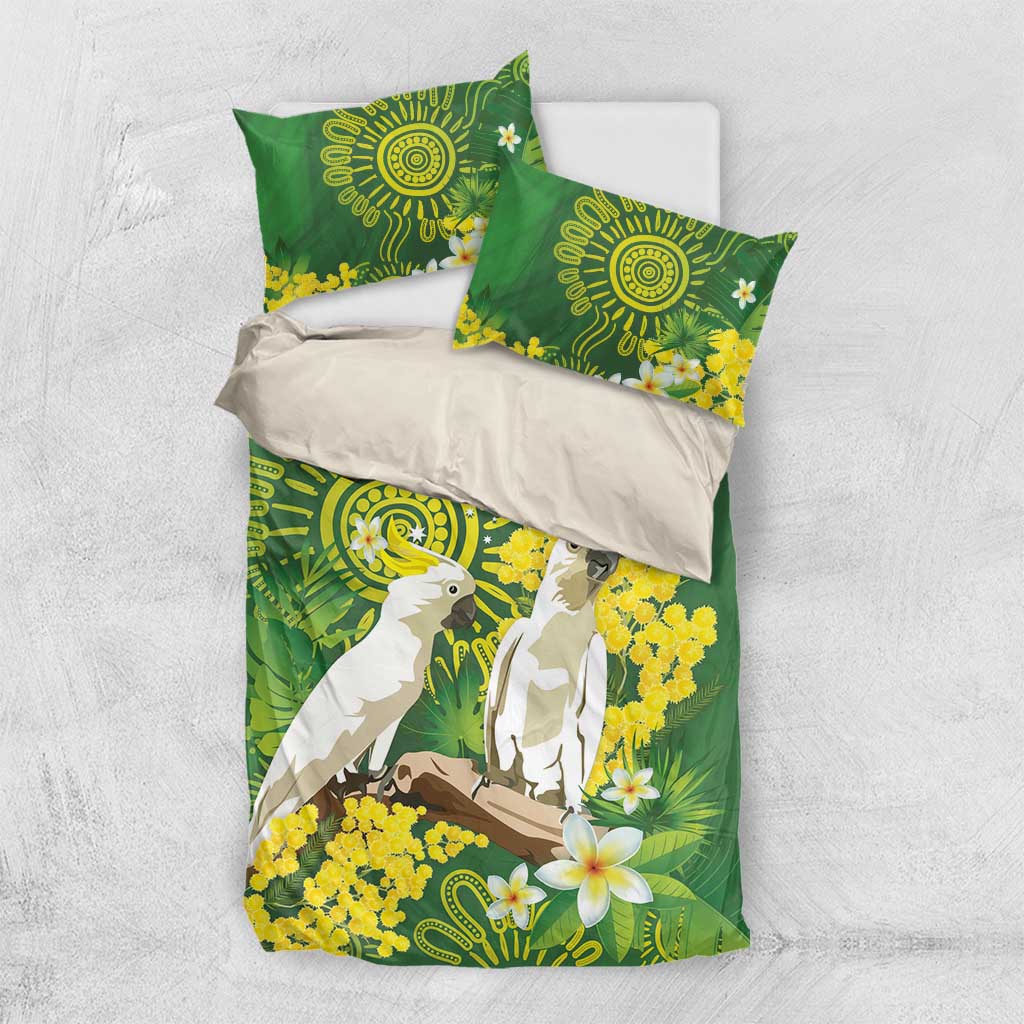 Personalised Australia Golden Wattle And Cacatua Galerita Bedding Set Aboriginal Art - Vibe Hoodie Shop